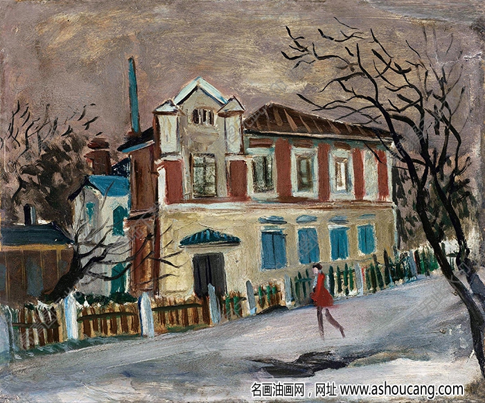 李駱公風景油畫《哈爾濱街景》價格與高清大圖下載